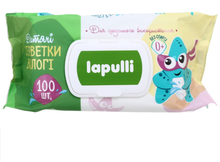 Дитячі вологі серветки LAPULLI з клапаном 100 шт